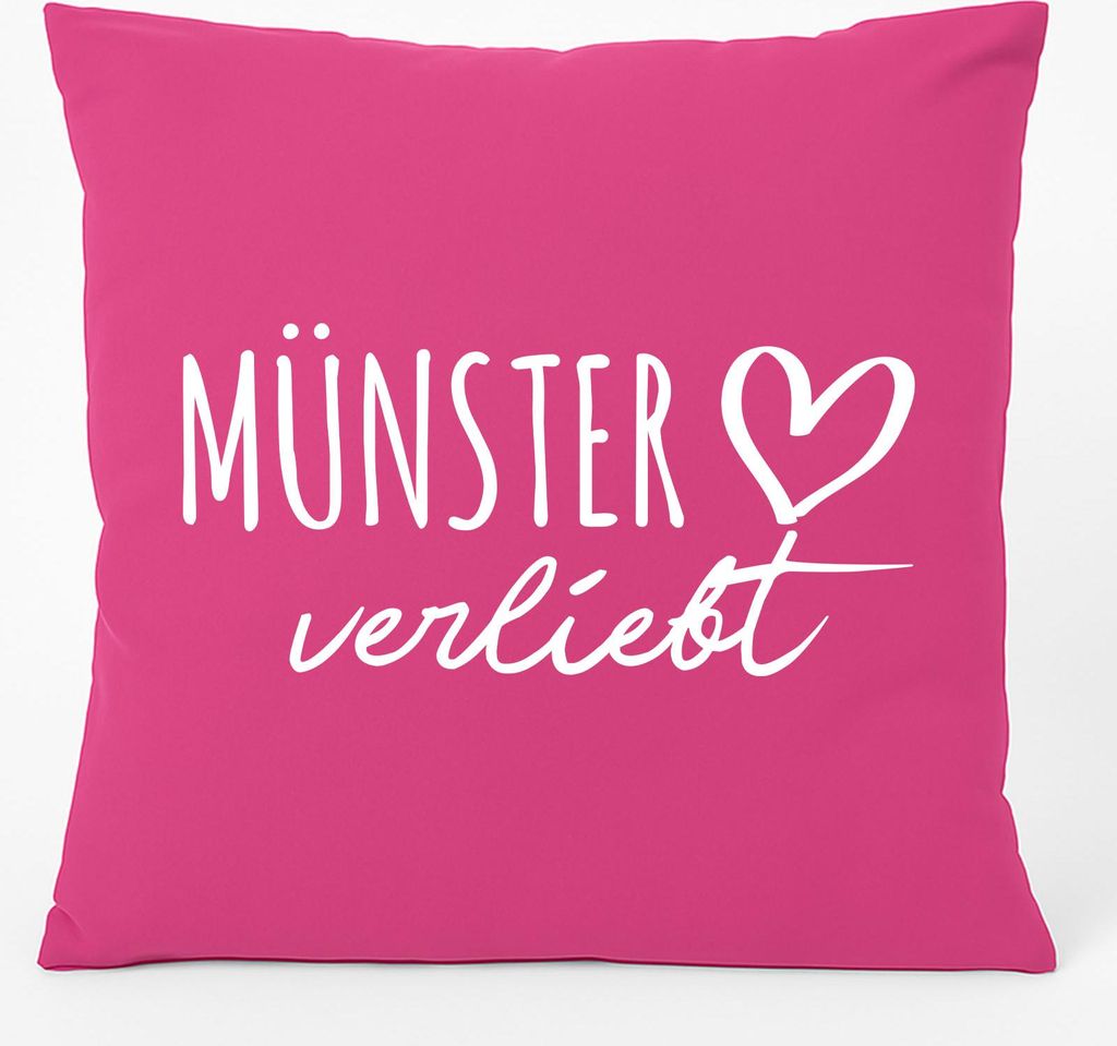 Huuraa Kissen Münster verliebt 40x40cm mit Füllung Fuchsia Baumwolle Dekokissen Geschenkidee