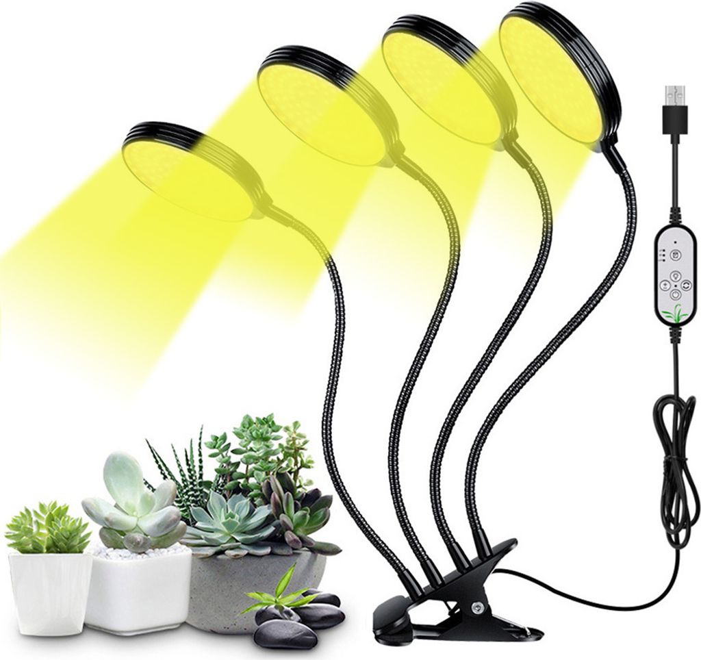LED Pflanzenwachstumslichter Sonnenlicht Wasserdicht Timer Dimmbar Wachstumslampe (1 Clip mit 4 Lampenkopf)