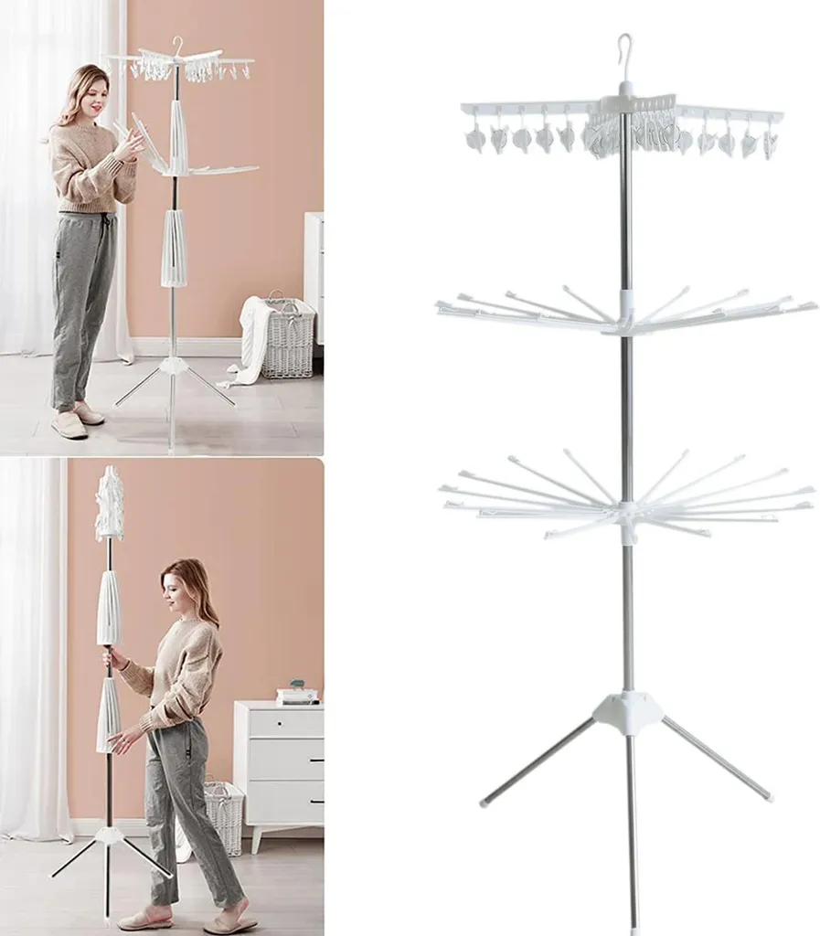 Séchoir à linge anti-encombrement 3 niveaux pliable avec 24 pinces gris