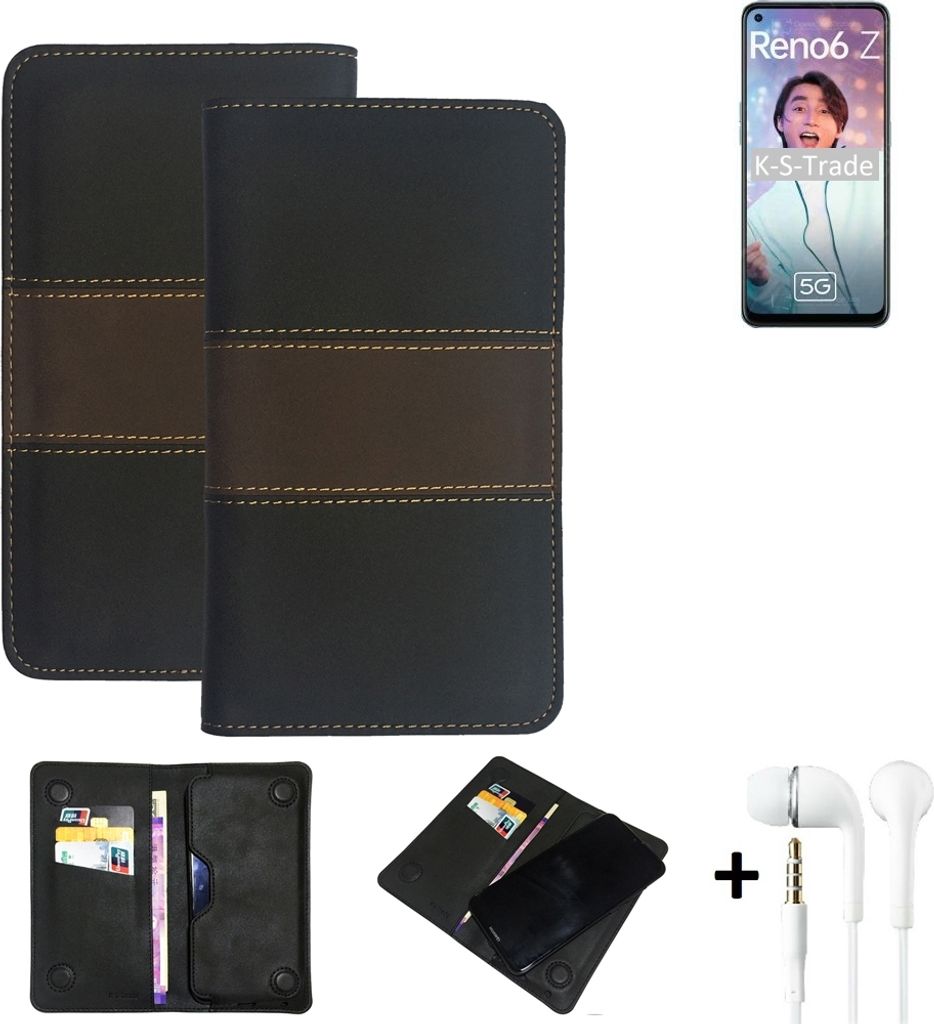 K-S-Trade Handyhülle + Kopfhörer kompatibel mit Oppo Reno6 Z 5G Schutzhülle Walletcase Bookstyle Tasche Schutz Case Hülle Wallet Cover Kunstleder
