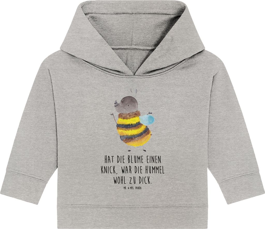 Mr. & Mrs. Panda Organic Baby Hoodie Hummel flauschig 12. - 18. Monat - Heather Grey - Geschenk, Kapuzensweatshirt, Blume, Biene, Natur, Kapuzenshi...