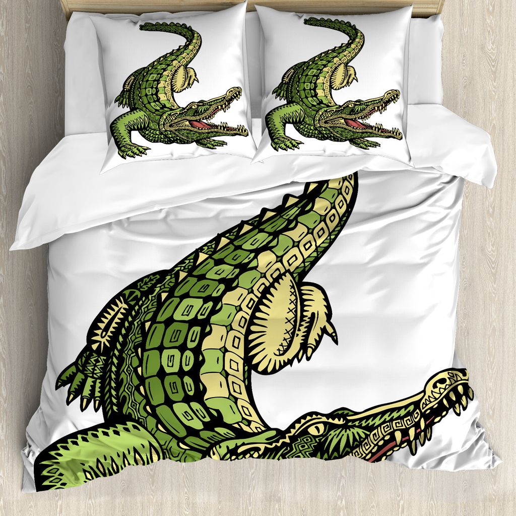 ABAKUHAUS Krokodil Bettbezug Set für Einzelbetten, detaillierte Alligator, Milbensicher Allergiker geeignet mit Kissenbezug, 200 cm x 200 cm - 80 ...
