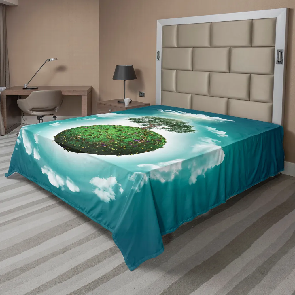 ABAKUHAUS Arbre de Vie Drap de Lit 244x205 cm, Grassy Globe Vert et Bleu