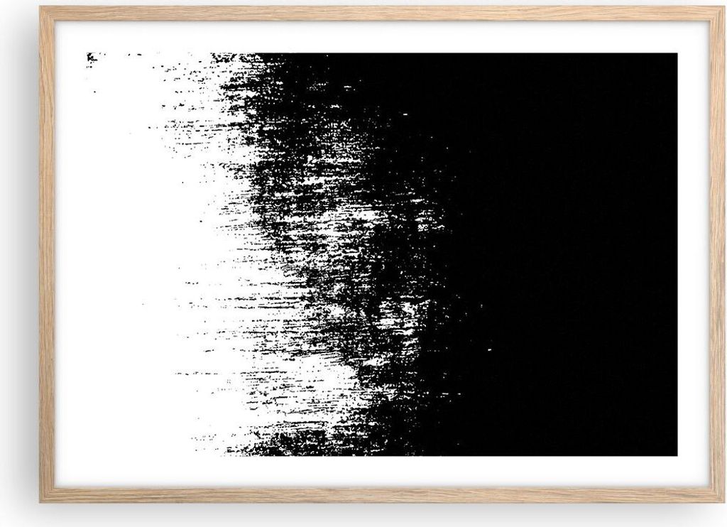 Gerahmtes Poster - Rahmen in heller Eiche - Abstraktion dunkel schwarz und weiß - 70x50 cm - Wand Bild - Wanddeko - Wandbilder - Kunstposter - Wan...