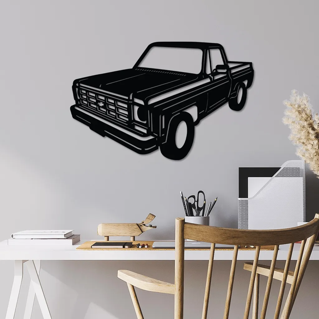 Wallity, Chevrolet Bonanza C10 1977, Accessorio decorativo da parete in metallo, Nero, 100 % METALLO, 60 x 45 cm