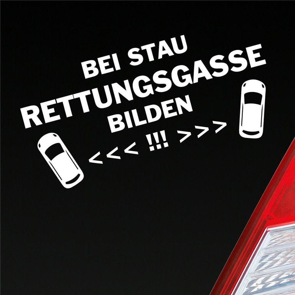 Auto Aufkleber Bei Stau Rettungsgasse bilden! Feuerwehr Leben retten 19x9 cm Weiss Glanz Sticker Heckscheibenaufkleber
