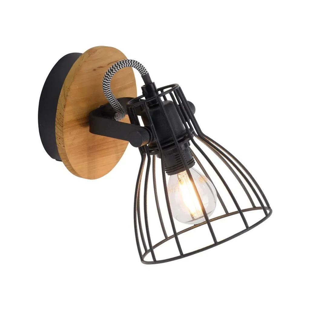 Applique mobile bois brun et grille métallique noire H12 cm - Loft