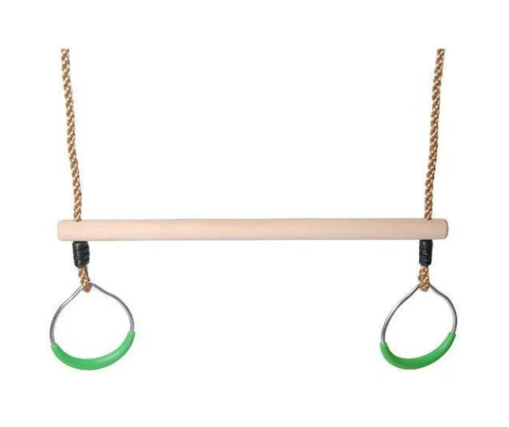 Trapezio Design Wippchen-Shop in Legno con Corda Verde e Anelli
