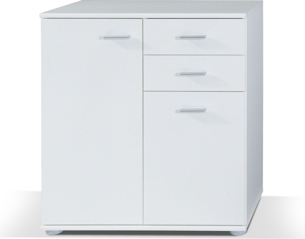 Masseno Kommode MICHELE 71 cm Sideboard mit 2 Schubladen und 2 Türen für Wohnzimmer Schlafzimmer Modern 71x35x75 cm Weiß / Weiß