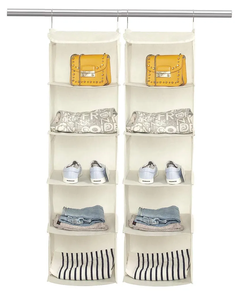 Rangement suspendu armoire beige lot de 2 étagères en tissu 5 cases
