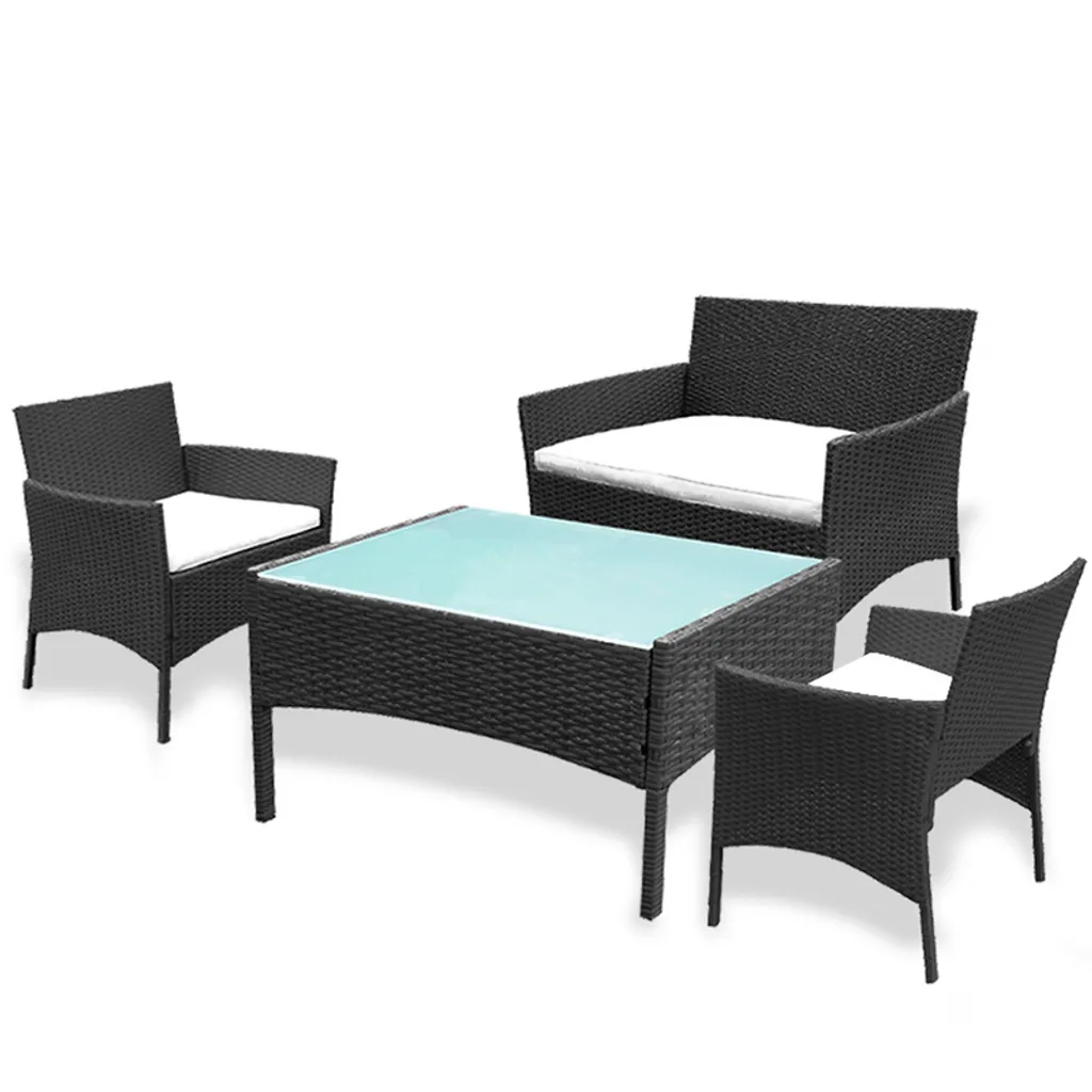 Set Giardino Jiubiaz Nero | Salottino Rattan Esterno con Tavolo Vetro