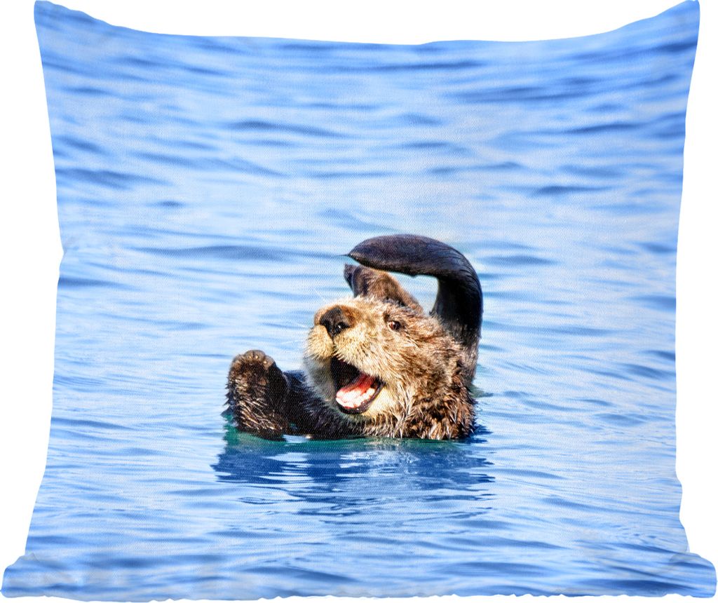 MuchoWow Zierkissen Sofakissen Wohnzimmer Dekokissen 40x40 cm Seeotter - Lustig - Wasser - Kinder - Jungen - Mädchen - Kind - Foto Kissen - Schl...