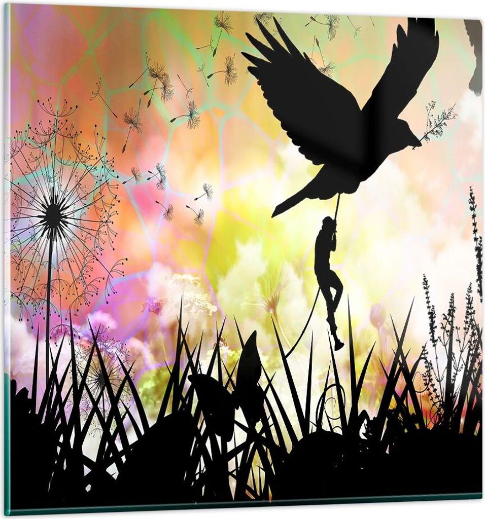 Bilder auf glas - künstlerisch Charakter Wolke Blume - 50x50cm - Glasbilder - Wandbilder - Kunstdruck - zum Aufhängen bereit - Wanddekoration aus...