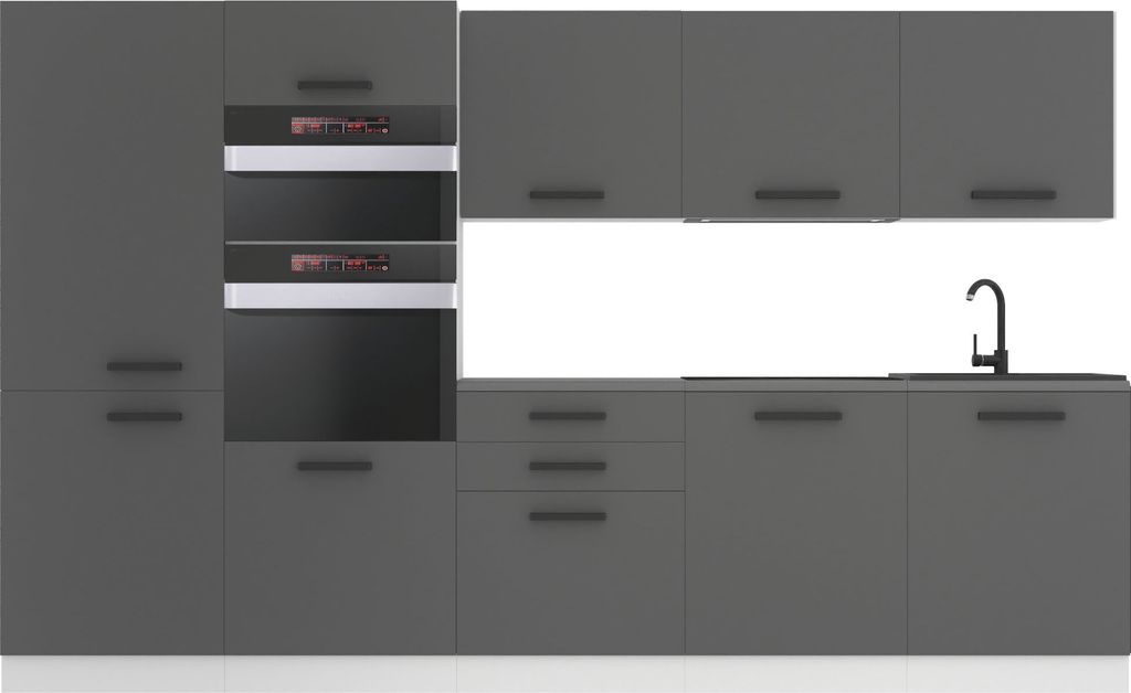 Belini Küchenzeile Küchenblock Grace - Küchenmöbel 300 cm Einbauküche Vollausstattung ohne Elektrogeräten mit Hängeschränke und Unterschrä...