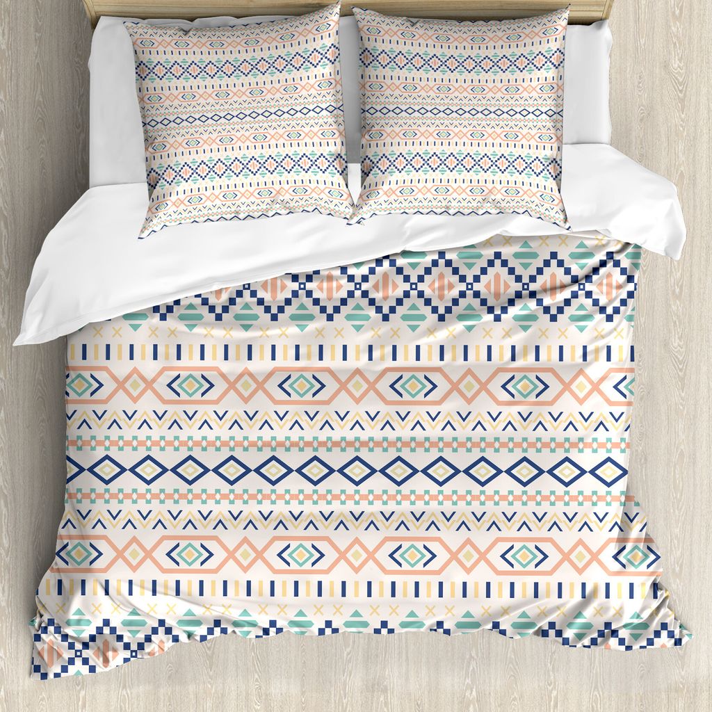 ABAKUHAUS Geometrisch Bettbezug, Indianervolk Ureinwohner, Milbensicher Allergiker geeignet mit Kissenbezügen, 200 cm x 200 cm - 80 x 80 cm, Mehrf...