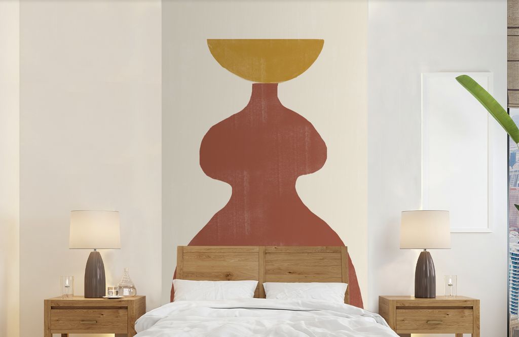 MuchoWow Fototapete für Wohnzimmer oder Schlafzimmer Wandtapete Vinyl Motivtapete Abstrakt - Formen - Pastell - Braun - 120x240 cm - Hintergrund...