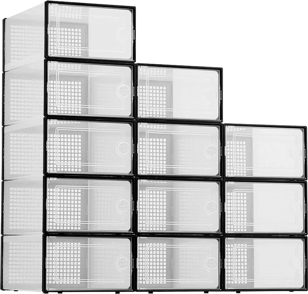 Lot de 12 Boîtes à Chaussures Jaune Clair - Rangement Empilable Plastique
