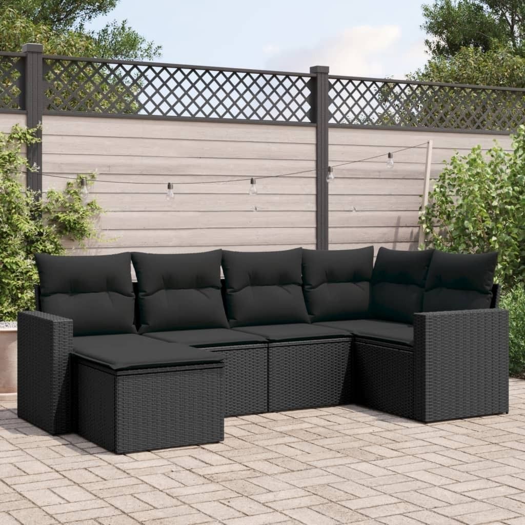 6-tlg. Garten-Sofagarnitur mit Kissen Schwarz Poly Rattan, Gartenstühle 3251592