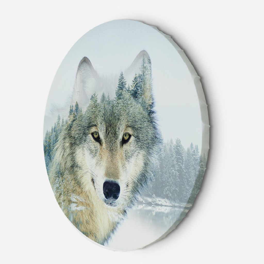 Leinwandbild rund Wolfswald bei nebligem Winterwetter 80x80 Feeby Weiß bild für die wand bereit zum aufhängen
