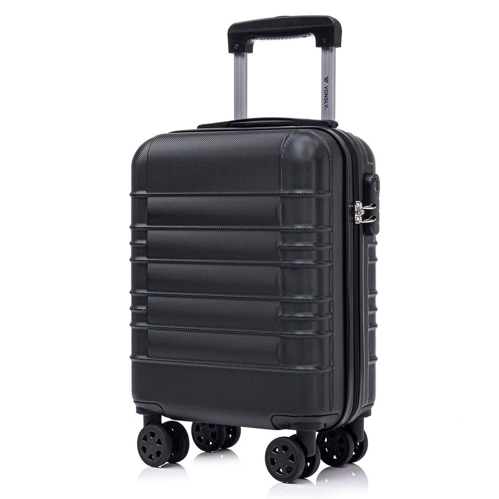 Koffer Trolley Reisekoffer Suitcase, Rollkoffer Handgepäck ,mit 4 Rollen360°, Hartschalenreisekoffer, Zahlenschloss, Weicher Gummigriff(S,Schwarz)
