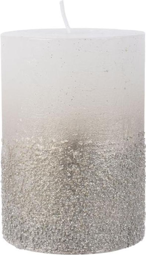 Kerze Wachs Stumpenkerze metallic, Glitter weiß D7 H10 Produktbild 