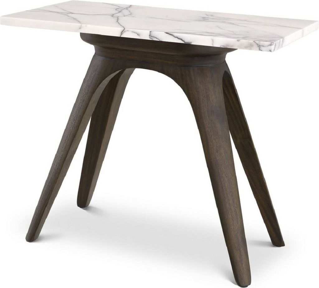 Casa Padrino Luxus Beistelltisch Mokka / Weiß-Flieder 60 x 30 x H. 51 cm - Rechteckiger Mahagoni Tisch mit Marmorplatte - Wohnzimmer Möbel - Luxu...