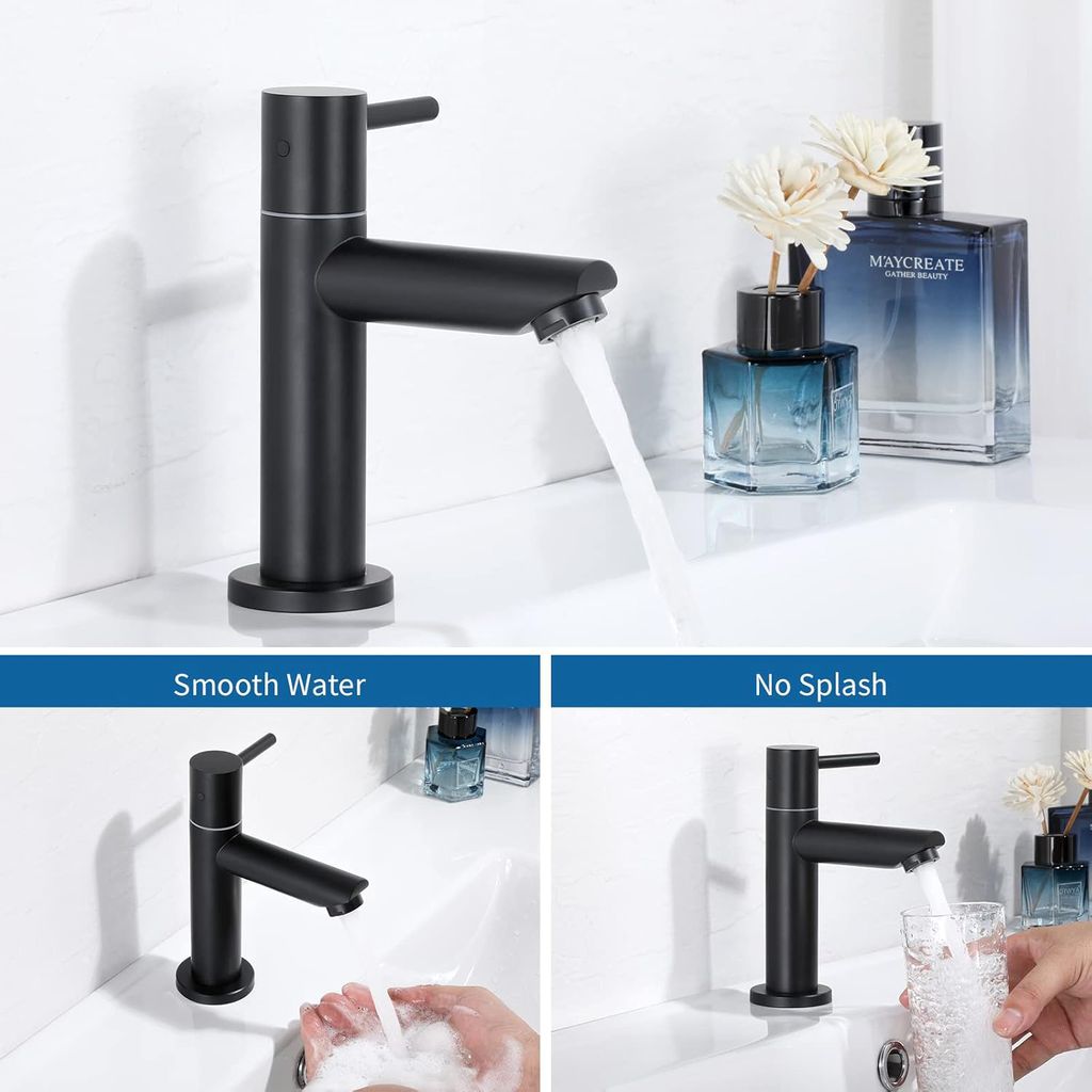 Kaltwasser Armatur für Bad Wasserhahn Schwarz Produktbild 2