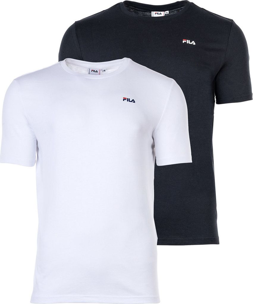 FILA Herren T-Shirt, 2er Pack - BROD Tee, Rundhals, Kurzarm, Logo Schwarz/Weiß 3XL