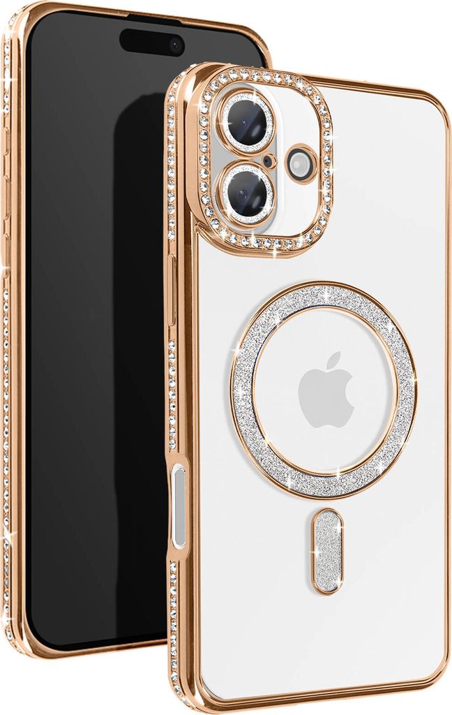 Avizar, MagSafe Diamant Hülle iPhone 16 Plus Glänzendes Design, Gold