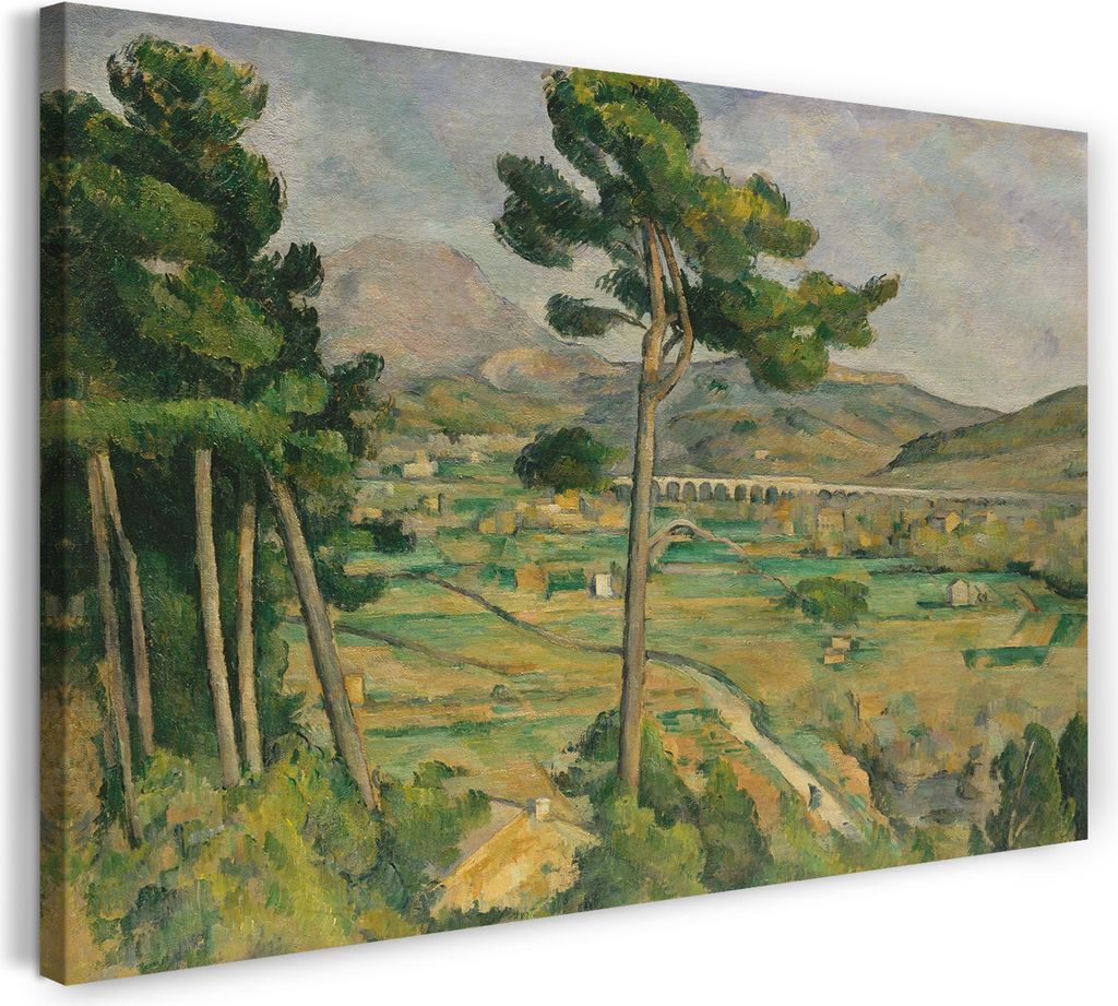 Leinwandbild (60x40cm): Paul Cézanne - Mont Sainte-Victoire und das Viadukt am Flusstal des Arc (1882-1885), echter Holz-Keilrahmen inkl. Aufhäng...