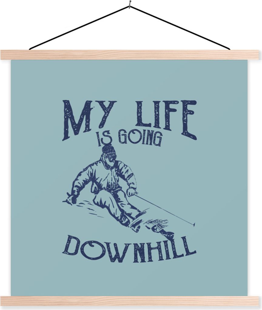 MuchoWow Textilposter Ski - Jahrgang - Schnee 120x120 cm mit holzfarbenen Rahmen - Textil-Poster