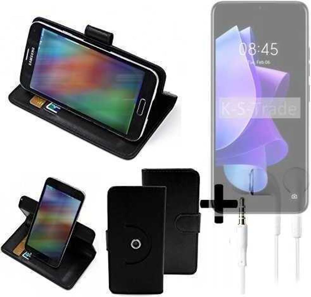 K-S-Trade Handy Hülle Schutz Hülle + Kopfhörer kompatibel mit Tecno Pop 7 Handyhülle Flipcase Smartphone Cover Handy Schutz Tasche Walletcase