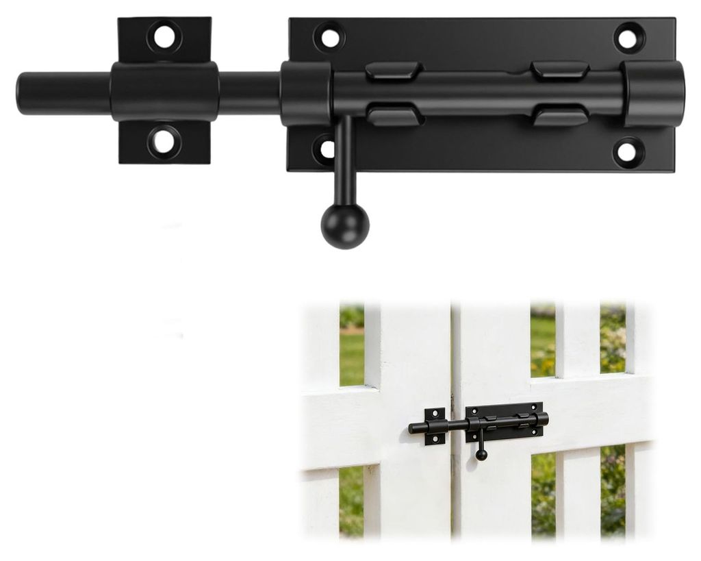 Außentürriegel, Schieberiegel, Edelstahl, schwarz, Schraubriegel mit Schlossaufnahme, beidseitig montierbar für Türen und Fenster, 105 mm