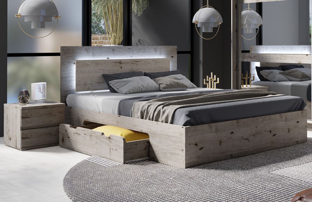 Schlafzimmer Set 3-teilig mit Bettgestell 160x200cm in Eiche TORTONA-166