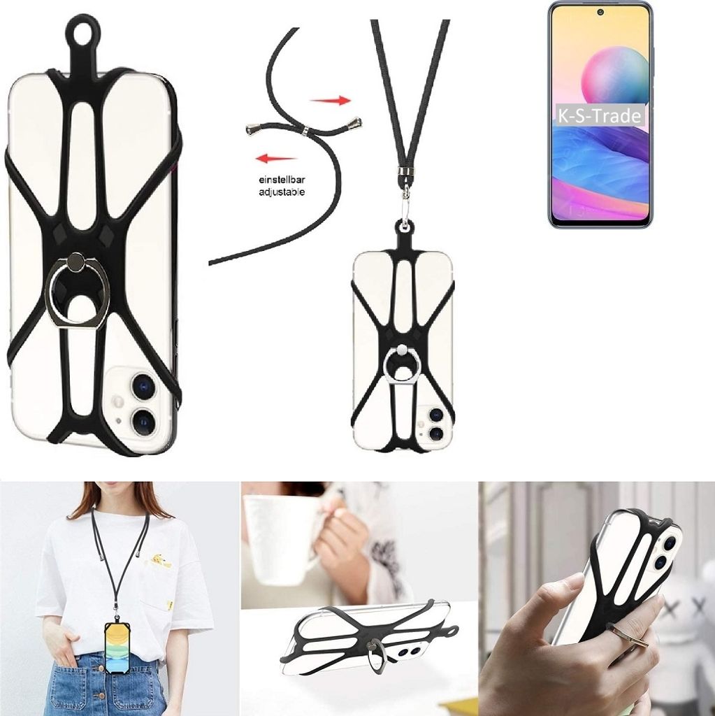 K-S-Trade 3in1 Handykette Handyband Handykordel Halsband Smartphone-Ring Handy-Ring kompatibel mit Xiaomi Redmi Note 10 5G China Fingerhalterung
