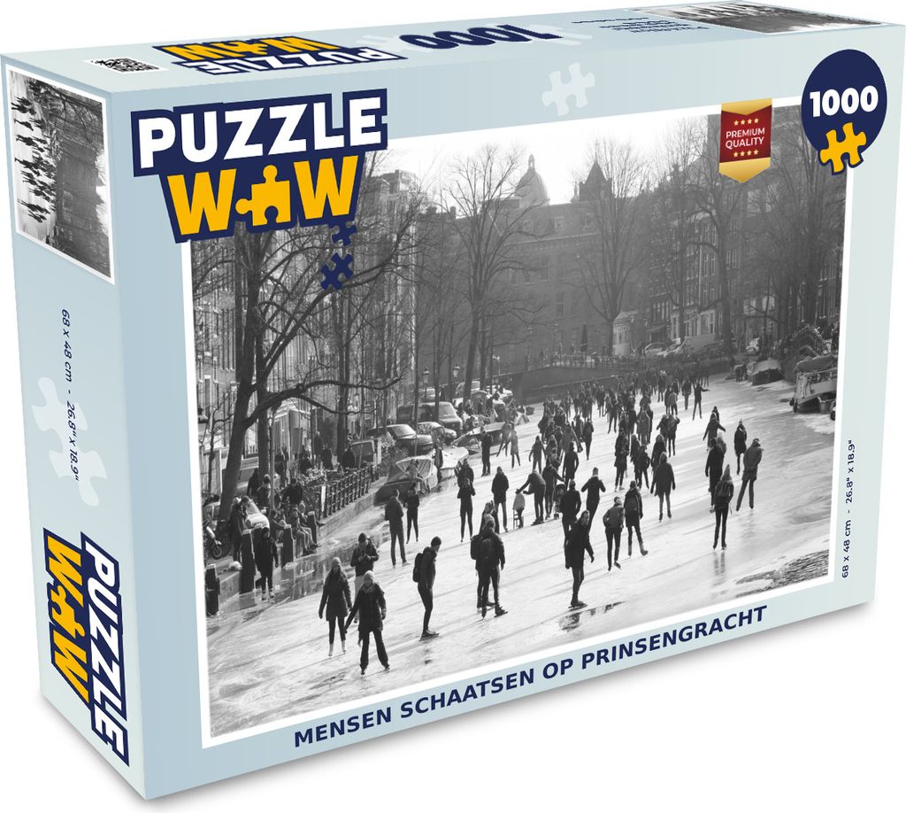 MuchoWow Puzzle 1000 Teile Menschen, die auf der Prinsengracht Schlittschuh laufen - Schwarz - Weiß - Erwachsene - Rätsel
