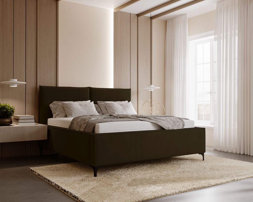 Besilio Möbel Design Polsterbett 140x200 Lion - Bettkasten und Metallrahmen - Samtstoff - Braun