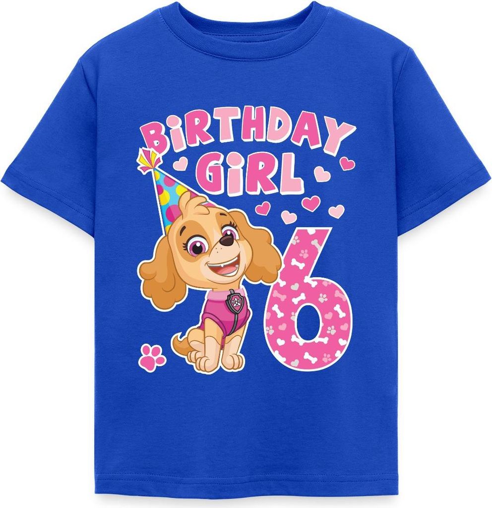 Spreadshirt Paw Patrol Geschenk 6 Jahre Alt 6. Geburtstag Skye Kinder T-Shirt, 98/104 (3-4 Jahre), Royalblau