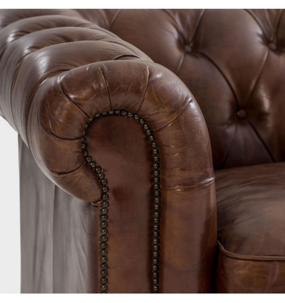 Englische Chesterfield Couch Leder Sofa Couchen Sofas Dreisitzer Braun Rollen