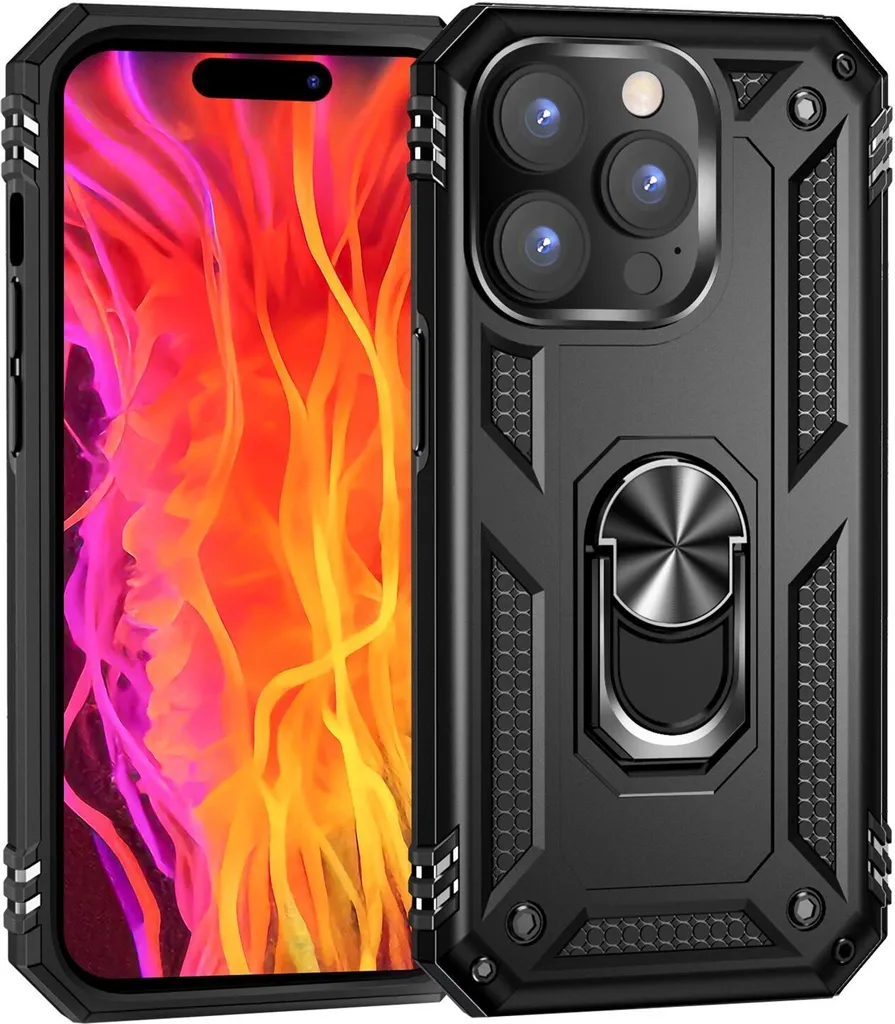 Custodia iPhone 15 Pro Blindata con Anello - Protezione Estrema Nero