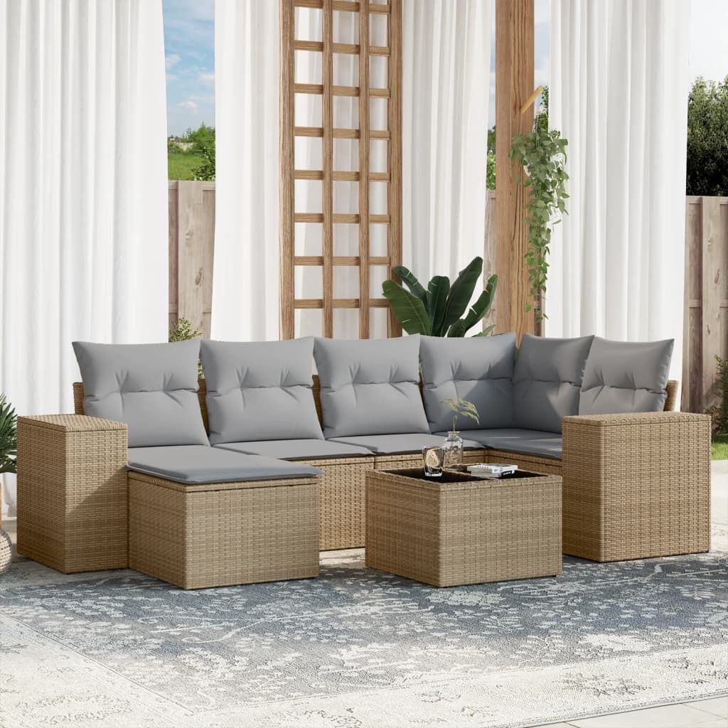 Maison Exclusive - 7-tlg. Garten-Sofagarnitur mit Kissen Beige Poly Rattan