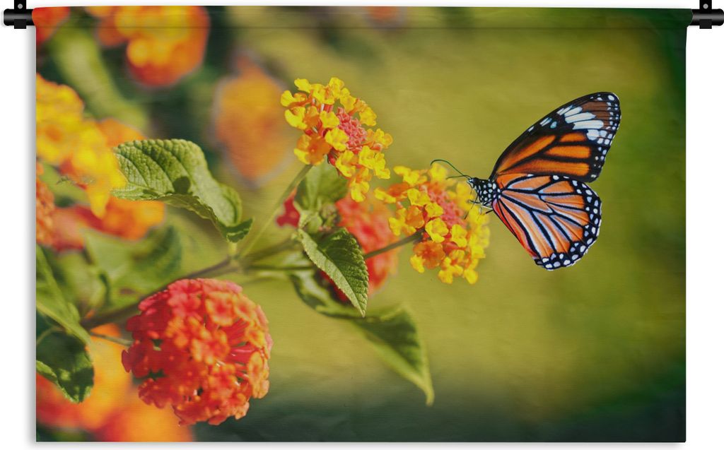 MuchoWow Wandteppich Wandbehang Schmetterling - Insekten - Blumen - Gelb 150x100 cm Tapisserie Dekoration Wandtuch - Waschbar - Tapisserien - Wan...