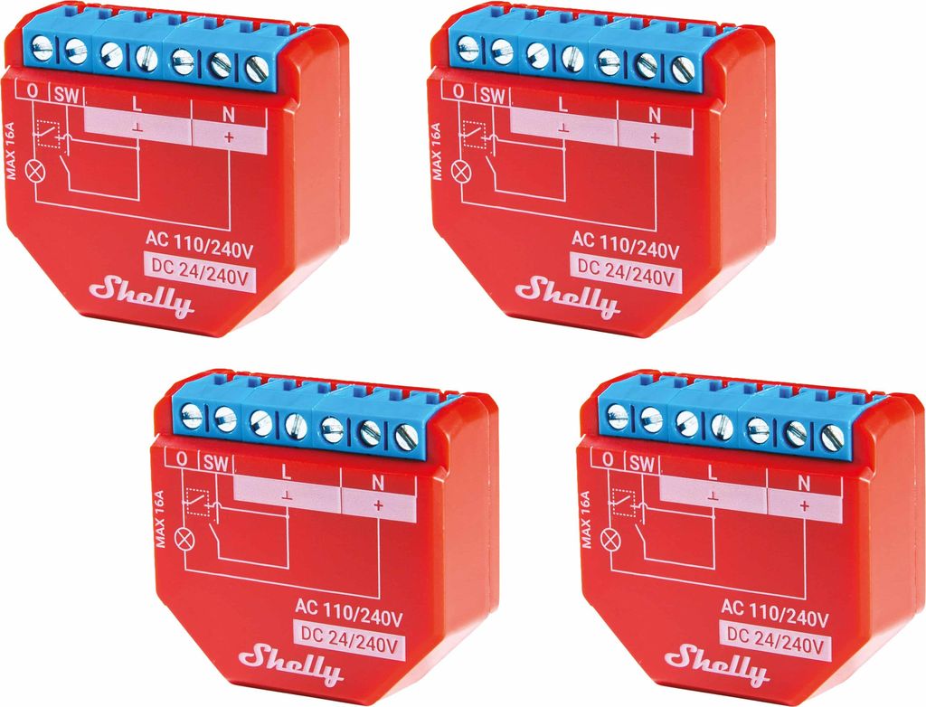 SHELLY WLAN-Schaltaktor Plus 1PM, 16 A, Bluetooth, 4 Stück