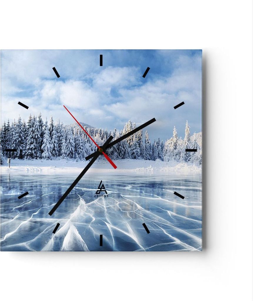 Wanduhr - Quadrat - Glasuhr - Wald Eis See - 40x40cm - Schleichendes Uhrwerk - Lautlos - zum Aufhängen bereit - Dekoration Modern - Wanddekoration...
