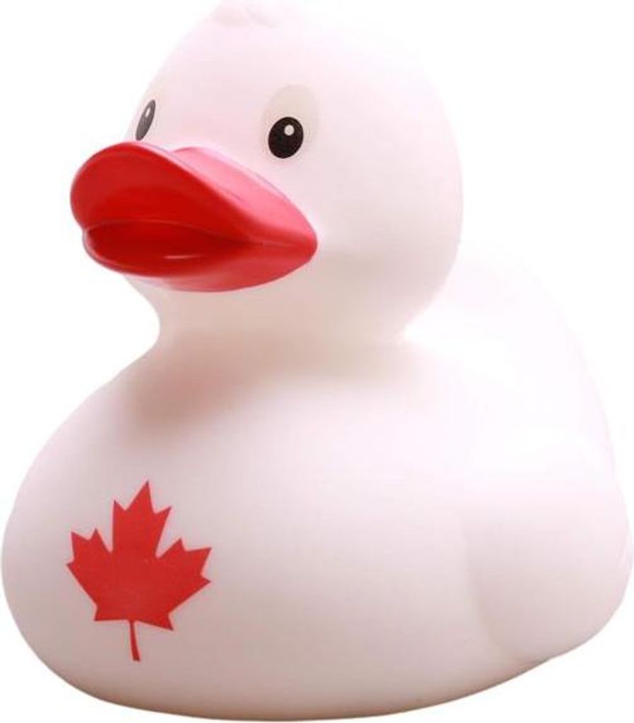 Badeente Kanada weiß Maple Leaf Vinyl 8 cm Quietscheente