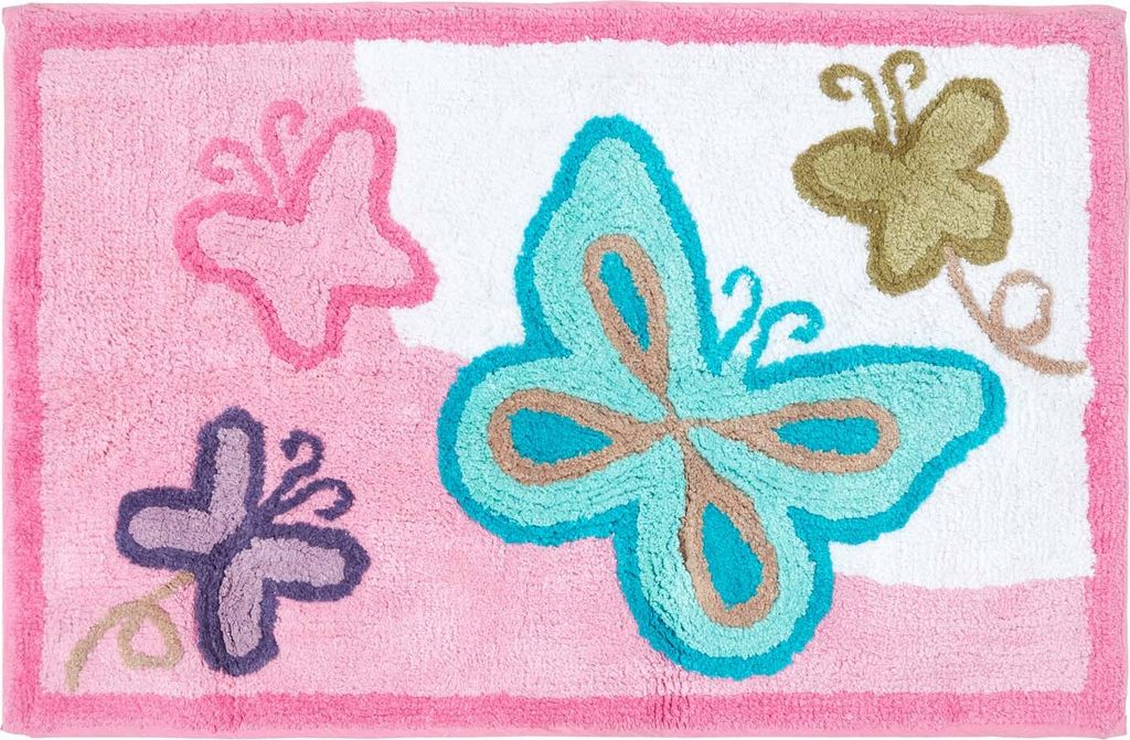 HOMESCAPES Kinderteppich rosa Schmetterlinge 100% Baumwolle