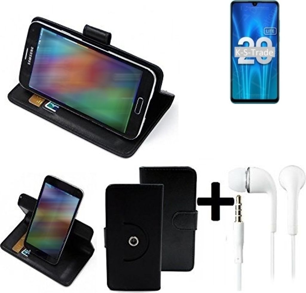 K-S-Trade Handy Hülle Schutz Hülle + Kopfhörer kompatibel mit Huawei Honor 20 Lite Russia Handyhülle Flipcase Smartphone Cover Handy Schutz Tasche
