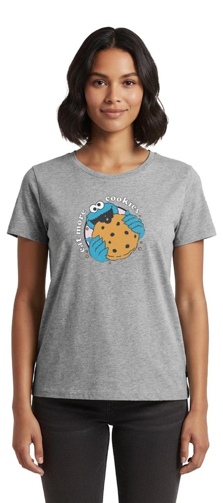Spreadshirt Sesamstraße Krümelmonster Eat More Cookies Frauen Premium T-Shirt, 4XL, Grau meliert