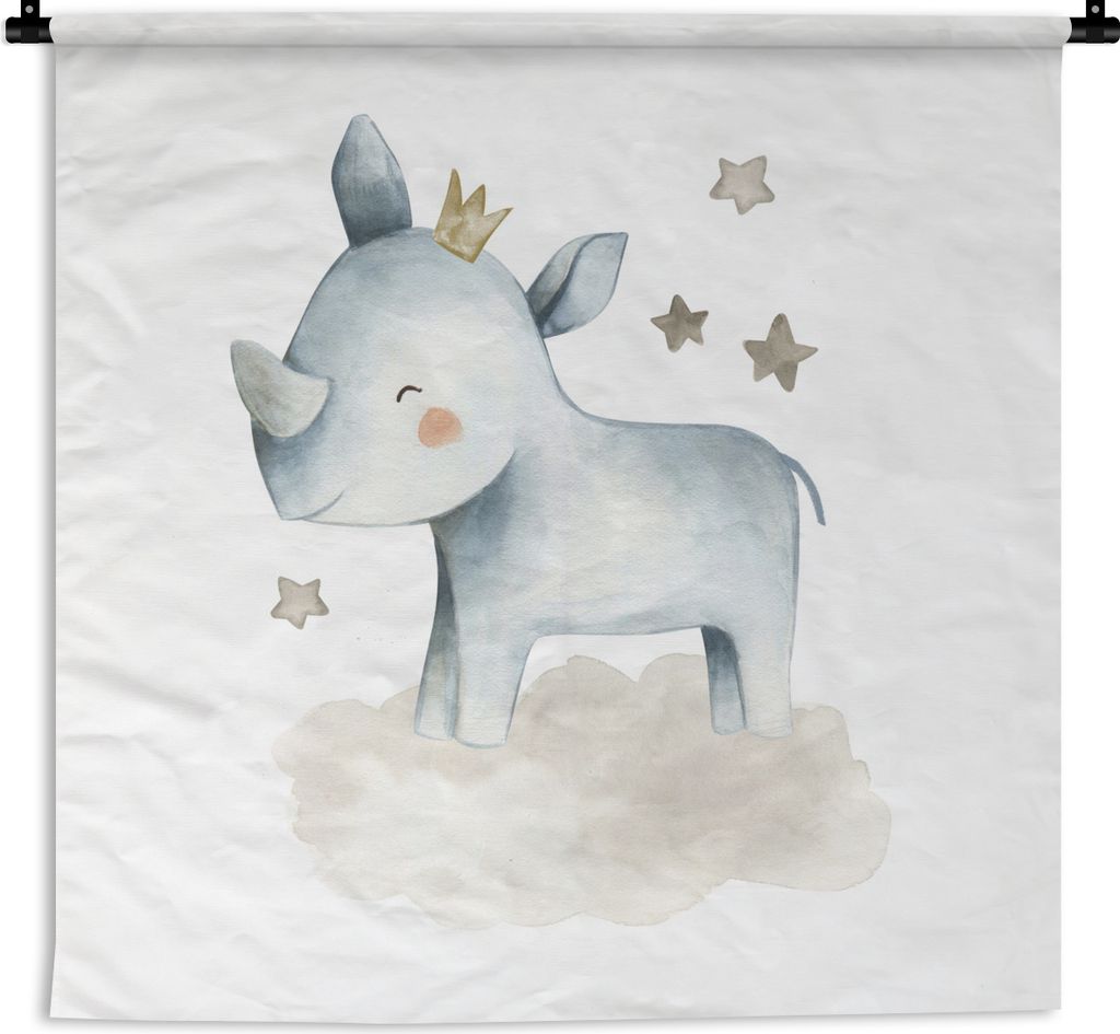 MuchoWow Wandteppich Wandbehang Nashorn - Sterne - Wolke 150x150 cm Tapisserie Dekoration Wandtuch - Wohnaccessoires - Modernes
