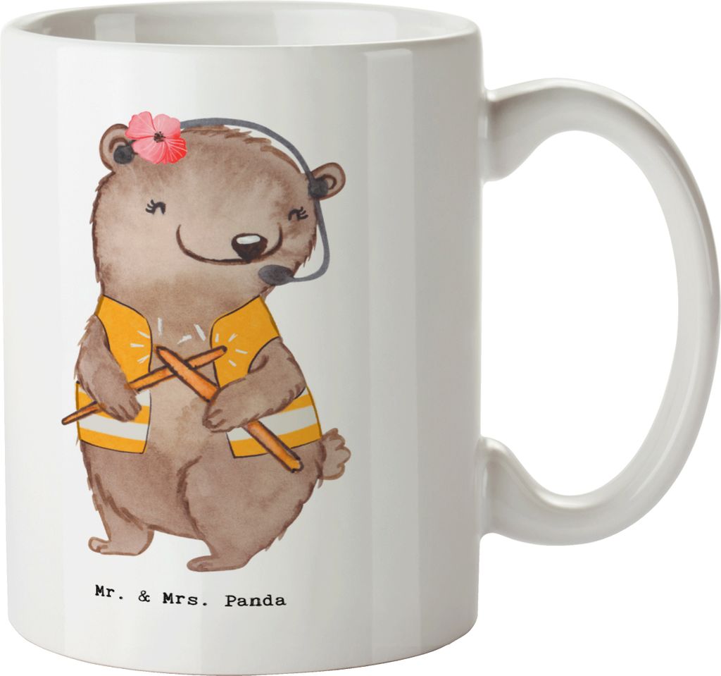 Mr. & Mrs. Panda Kaffeetasse Fluglotsin Herz - Weiß - Geschenk, Bedruckte Tasse, Flugsicherung, haferl, Kaffeebecher, Ausbildung, Kaffeepott